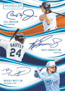 2026 Panini Immaculate Collection Baseball Immaculate Triple Auto Cal Ripken, Ken Griffey Jr, Bobby Witt Jr MOCK UP