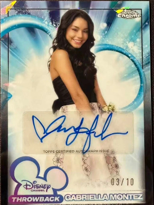 2026 Topps Chrome Sapphire Disney Disney Channel Throwback Auto Sapphire Vanessa Hudgens as Gabriella Montez 2026 Topps Chrome Sapphire Disney Disney Channel Throwback Auto Sapphire Vanessa Hudgens as Gabriella Montez