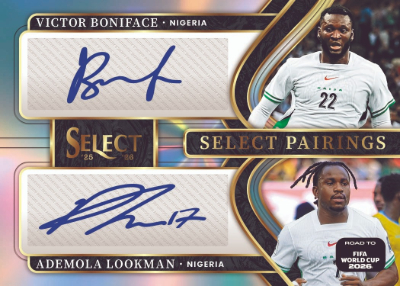 2025-26 Panini Select Road to FIFA World Cup 2026 Select Pairings Auto Victor Boniface, Ademola Lookman MOCK UP 2025-26 Panini Select Road to FIFA World Cup 2026 Select Pairings Auto Victor Boniface, Ademola Lookman MOCK UP