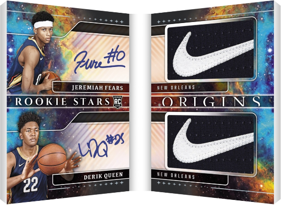 2025-26 Panini Origins Basketball Rookie Stars Dual Patch Signatures Booklet Jeremiah Fears, Derik Queen MOCK UP 2025-26 Panini Origins Basketball Rookie Stars Dual Patch Signatures Booklet Jeremiah Fears, Derik Queen MOCK UP