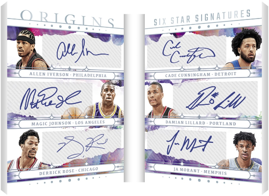 2025-26 Panini Origins Basketball Six Star Signatures Booklet Allen Iverson, Magic Johnson, Derrick Rose, Cade Cunningham, Damian Lillard, Ja Morant MOCK UP 2025-26 Panini Origins Basketball Six Star Signatures Booklet Allen Iverson, Magic Johnson, Derrick Rose, Cade Cunningham, Damian Lillard, Ja Morant MOCK UP