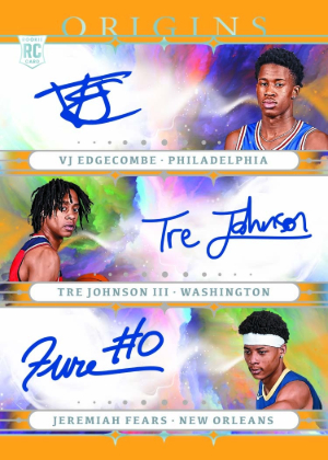 2025-26 Panini Origins Basketball Triple Signatures Gold CJ Edgecombe, Tre Johnson III, Jeremiah Fears MOCK UP 2025-26 Panini Origins Basketball Triple Signatures Gold CJ Edgecombe, Tre Johnson III, Jeremiah Fears MOCK UP