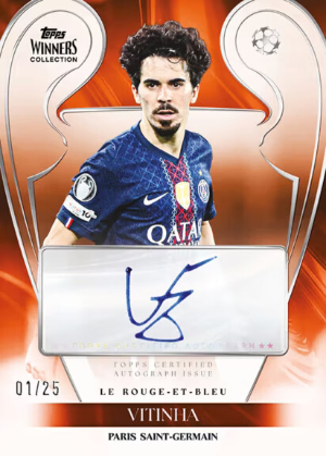 2025-26 Topps Winners Collection Paris Saint Germain Soccer Base Pride of Les Rouge et Bleu Auto Orange Vitinha MOCK UP 2025-26 Topps Winners Collection Paris Saint Germain Soccer Base Pride of Les Rouge et Bleu Auto Orange Vitinha MOCK UP
