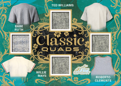 2026 Leaf Art of Sport Classic Quads Memo Ted Williams, Babe Ruth, Willie Mays, Roberto Clemente MOCK UP 2026 Leaf Art of Sport Classic Quads Memo Ted Williams, Babe Ruth, Willie Mays, Roberto Clemente MOCK UP