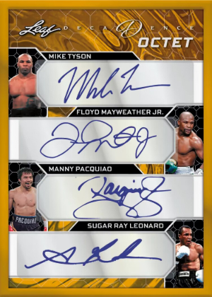 2026 Leaf Decadence MultiSport Octet Auto Front Mike Tyson, Floyd Mayweather Jr, Manny Pacquiao, Sugar Ray Leonard MOCK UP 2026 Leaf Decadence MultiSport Octet Auto Front Mike Tyson, Floyd Mayweather Jr, Manny Pacquiao, Sugar Ray Leonard MOCK UP