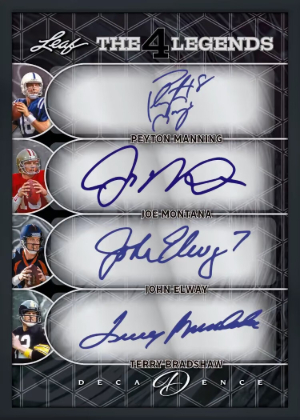 2026 Leaf Decadence MultiSport The 4 Legends Auto Peyton Manning, Joe Montana, John Elway, Terry Bradshaw MOCK UP 2026 Leaf Decadence MultiSport The 4 Legends Auto Peyton Manning, Joe Montana, John Elway, Terry Bradshaw MOCK UP