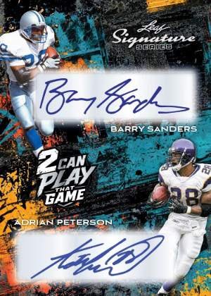 2026 Leaf Signature Series Sports 2 Can Play That Game Auto Barry Sanders, Adrian Peterson MOCK UP