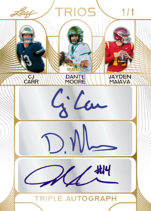 2026 Leaf Trinity Football Trios Auto CJ Carr, Dante Moore, Jayden Maiava MOCK UP 2026 Leaf Trinity Football Trios Auto CJ Carr, Dante Moore, Jayden Maiava MOCK UP