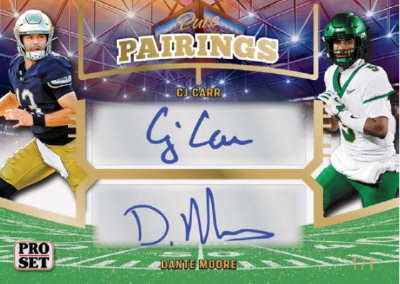2026 Pro Set Metal Football Pure Pairings Auto CJ Carr, Dante Moore MOCK UP 2026 Pro Set Metal Football Pure Pairings Auto CJ Carr, Dante Moore MOCK UP