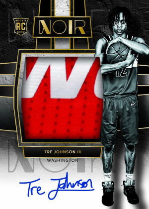 2025-26 Panini Noir Basketball Base Rookie Patch Autographs Black White Holo Gold Tre Johnson III MOCK UP 2025-26 Panini Noir Basketball Base Rookie Patch Autographs Black White Holo Gold Tre Johnson III MOCK UP