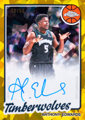 2025-26 Topps Chrome Update Sapphire Basketball 1980-81 Topps Autographs Gold Sapphire Anthony Edwards MOCK UP