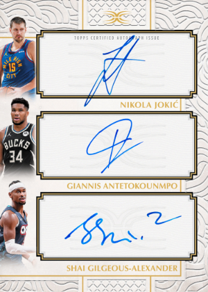 2025-26 Topps Definitive Collection Basketball Triple Autograaphs Nikola Jokic, Giannis Antetokounmpo, Shai Gilgeous-Alexander MOCK UP 2025-26 Topps Definitive Collection Basketball Triple Autograaphs Nikola Jokic, Giannis Antetokounmpo, Shai Gilgeous-Alexander MOCK UP