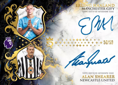2025-26 Topps Royalty Premier League Soccer Crown Dual Auto Gold Erling Haaland, Alan Shearer MOCK UP 2025-26 Topps Royalty Premier League Soccer Crown Dual Auto Gold Erling Haaland, Alan Shearer MOCK UP