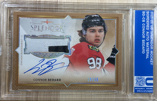 2025-26 Upper Deck Splendor Hockey Base Bordered Auto Relics Connor Bedard