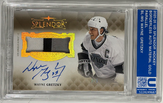 2025-26 Upper Deck Splendor Hockey Base Borderless Auto Relics Gold Wayne Gretzky