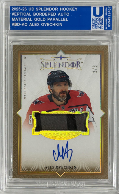 2025-26 Upper Deck Splendor Hockey Base Vertical Bordered Auto Relics Gold Alex Ovechkin