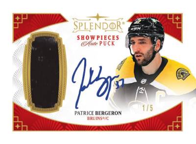 2025-26 Upper Deck Splendor Hockey Showpieces Auto Puck Patrice Bergeron MOCK UP