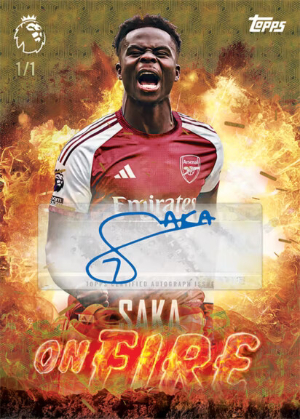 2026-27 Topps Flagship Premier League Soccer On-Fire Auto FoilFractor Saka MOCK UP 2026-27 Topps Flagship Premier League Soccer On-Fire Auto FoilFractor Saka MOCK UP