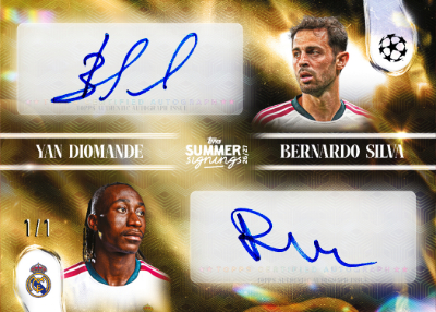 2026-27 Topps Summer Signings UEFA Base Dual Auto Yan Diomande Bernardo Silva MOCK UP 2026-27 Topps Summer Signings UEFA Base Dual Auto Yan Diomande Bernardo Silva MOCK UP