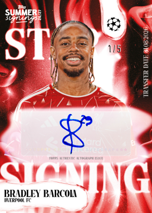 2026-27 Topps Summer Signings UEFA Base Star Signing Auto Red Bradley Barcola MOCK UP 2026-27 Topps Summer Signings UEFA Base Star Signing Auto Red Bradley Barcola MOCK UP