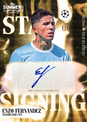 2026-27 Topps Summer Signings UEFA Star Signings Image Variation Autographs Gold Enzo Fernandez MOCK UP 2026-27 Topps Summer Signings UEFA Star Signings Image Variation Autographs Gold Enzo Fernandez MOCK UP
