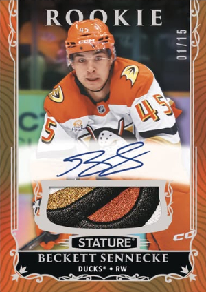 2025-26 Upper Deck Stature Hockey Base Rookie Auto Memorabilia Orange Beckett Sennecke MOCK UP 2025-26 Upper Deck Stature Hockey Base Rookie Auto Memorabilia Orange Beckett Sennecke MOCK UP