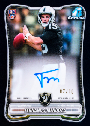 2026 Bowman Football Base Chrome Rookie Auto NFL Black Refractor Fernando Mendoza MOCK UP 2026 Bowman Football Base Chrome Rookie Auto NFL Black Refractor Fernando Mendoza MOCK UP