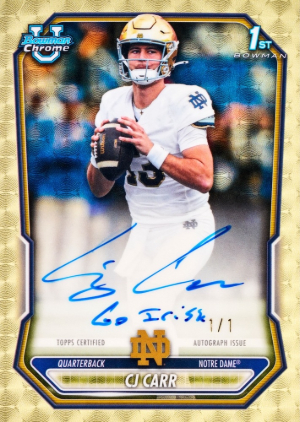 2026 Bowman Football Chrome Prospect Autos SuperFractor CJ Carr MOCK UP 2026 Bowman Football Chrome Prospect Autos SuperFractor CJ Carr MOCK UP