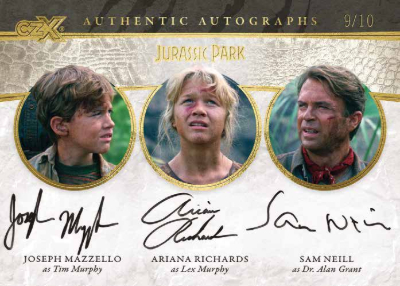 2026 Cryptozoic CZX Jurassic Park Triple Auto Sam Neill as Dr. Alan Grant, Joseph Mazzello as Tim Murphy, Ariana Richards as Lex Murphy MOCK UP