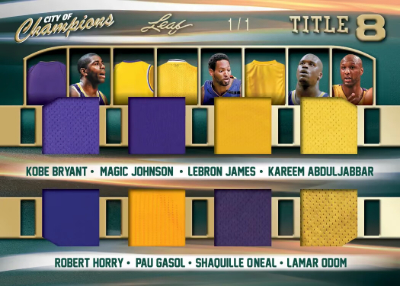 2026 Leaf City of Champions MultiSport Title 8 Kobe Bryantm Magic Johnson, LeBron James, Kareem Aboul Jabbar, Robert Horry, Pau Gasol, Sahquille ONeal, Lamar Odom MOCK UP