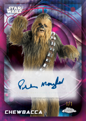 2026 Topps Chrome Sapphire Star Wars Base Autographs Padparadscha Peter Mayhew as Chewbacca MOCK UP 2026 Topps Chrome Sapphire Star Wars Base Autographs Padparadscha Peter Mayhew as Chewbacca MOCK UP