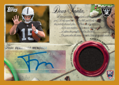 2026 Topps Holiday Football Dear Santa Auto Relic Golden Glitter Fernando Mendoza MOCK UP 2026 Topps Holiday Football Dear Santa Auto Relic Golden Glitter Fernando Mendoza MOCK UP