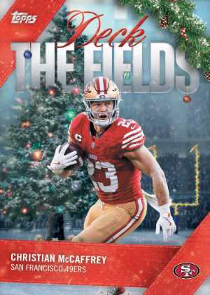 2026 Topps Holiday Football Deck the Fields Christian McCaffrey MOCK UP 2026 Topps Holiday Football Deck the Fields Christian McCaffrey MOCK UP
