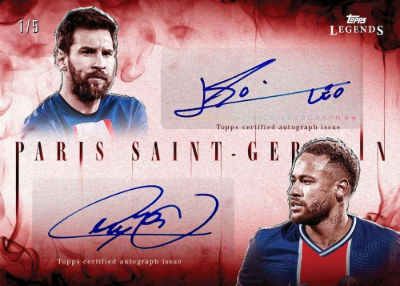 2026 Topps Legends Paris Saint-Germain Dual Autographs Red Lionel Messi, Neymar MOCK UP