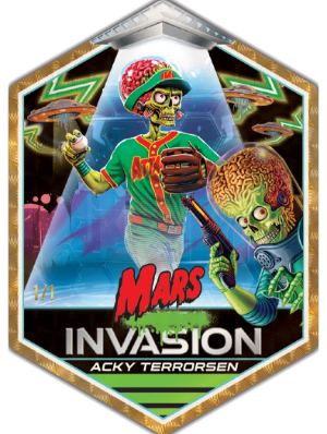 2026 Topps Mars Attacks Xmas Mars Invasion Chrome Die-Cut Acky Terrorsen MOCK UP 2026 Topps Mars Attacks Xmas Mars Invasion Chrome Die-Cut Acky Terrorsen MOCK UP