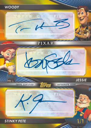 2026 Topps Vault Disney Disney Triple Auto Gold Tom Hanks as Woody, Joan Cusack as Jessie, Kelsey Grammer as Stinky Pete MOCK UP 2026 Topps Vault Disney Disney Triple Auto Gold Tom Hanks as Woody, Joan Cusack as Jessie, Kelsey Grammer as Stinky Pete MOCK UP