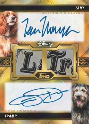 2026 Topps Vault Disney Vault Autograph Relic Duals Tessa Thompson as Lady, Justin Theroux as Tramp MOCK UP 2026 Topps Vault Disney Vault Autograph Relic Duals Tessa Thompson as Lady, Justin Theroux as Tramp MOCK UP